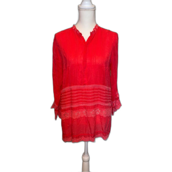 Johnny Was Bright Pink Pintuck Eyelet Tunic Size XS Boho Flowy - Picture 1 of 10